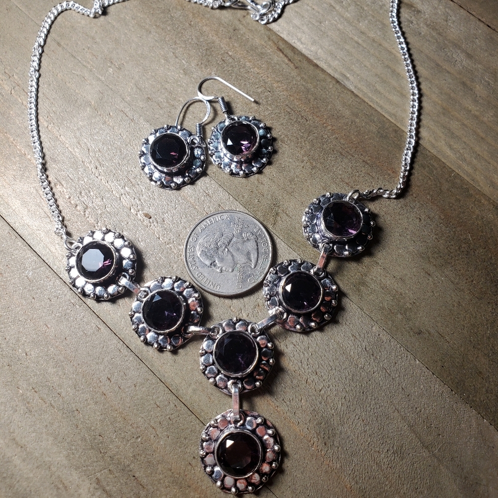 Amethyst necklace with matching earrings - Picture 8 of 8